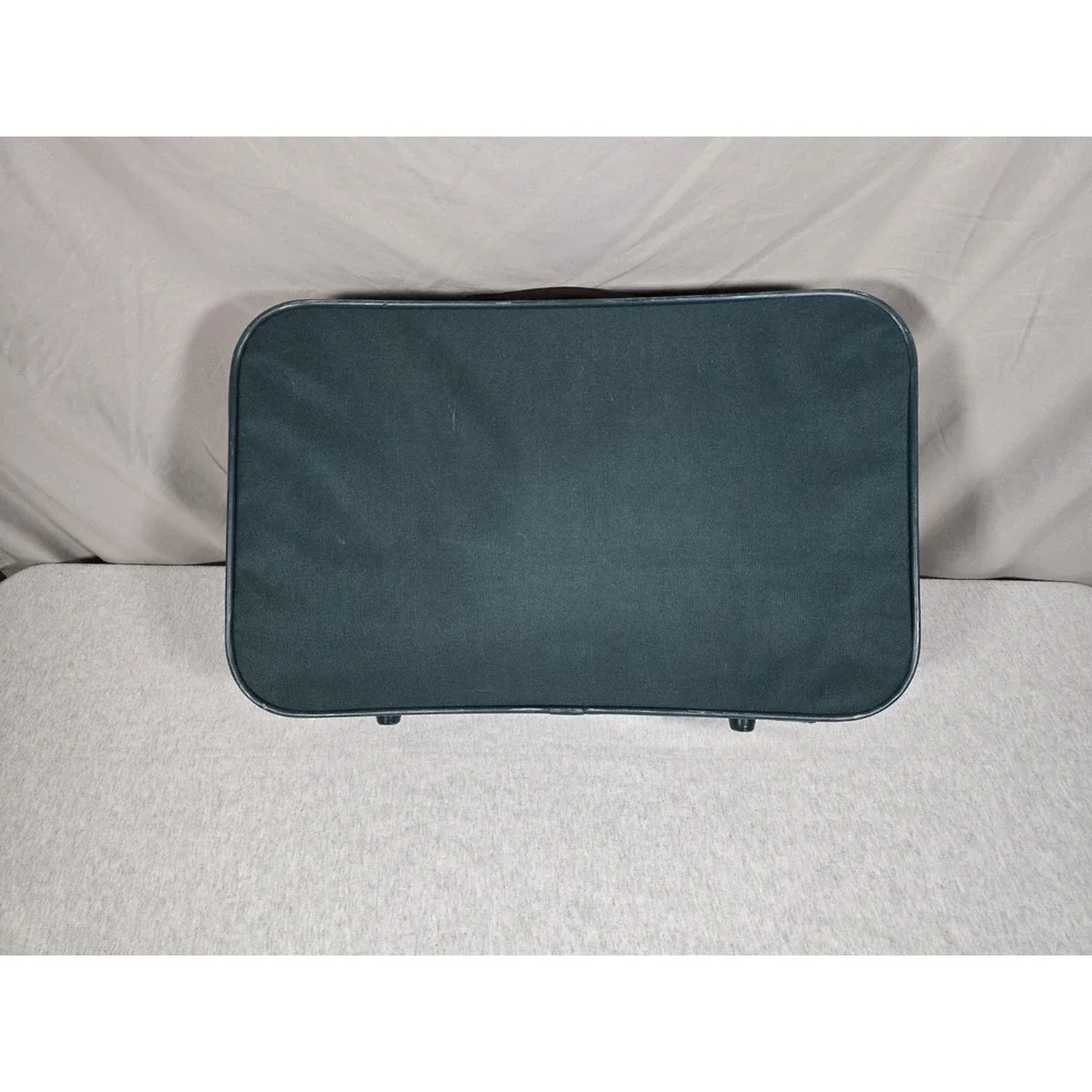 Vintage 80's Jaguar Luggage Suitcase Travel Bag Green Brown Leather Trim JCP